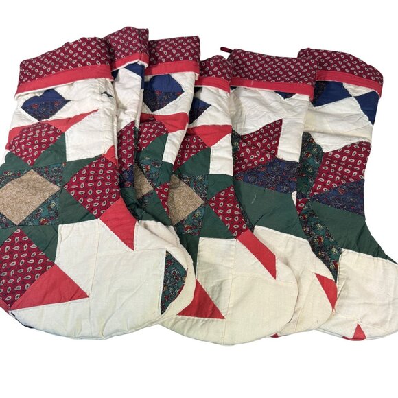 Handmade Patchwork Quilted Christmas Stockings 23 inches Country Farmhouse - Picture 6 of 6